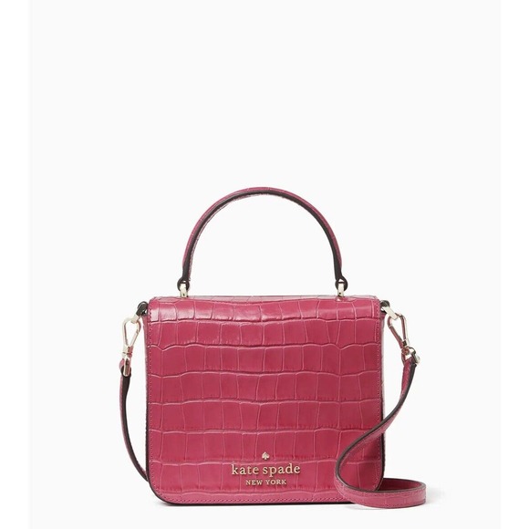Kate Spade Staci Square Croc Embossed Leather Satchel Crossbody Festive Pink NWT - Picture 1 of 10